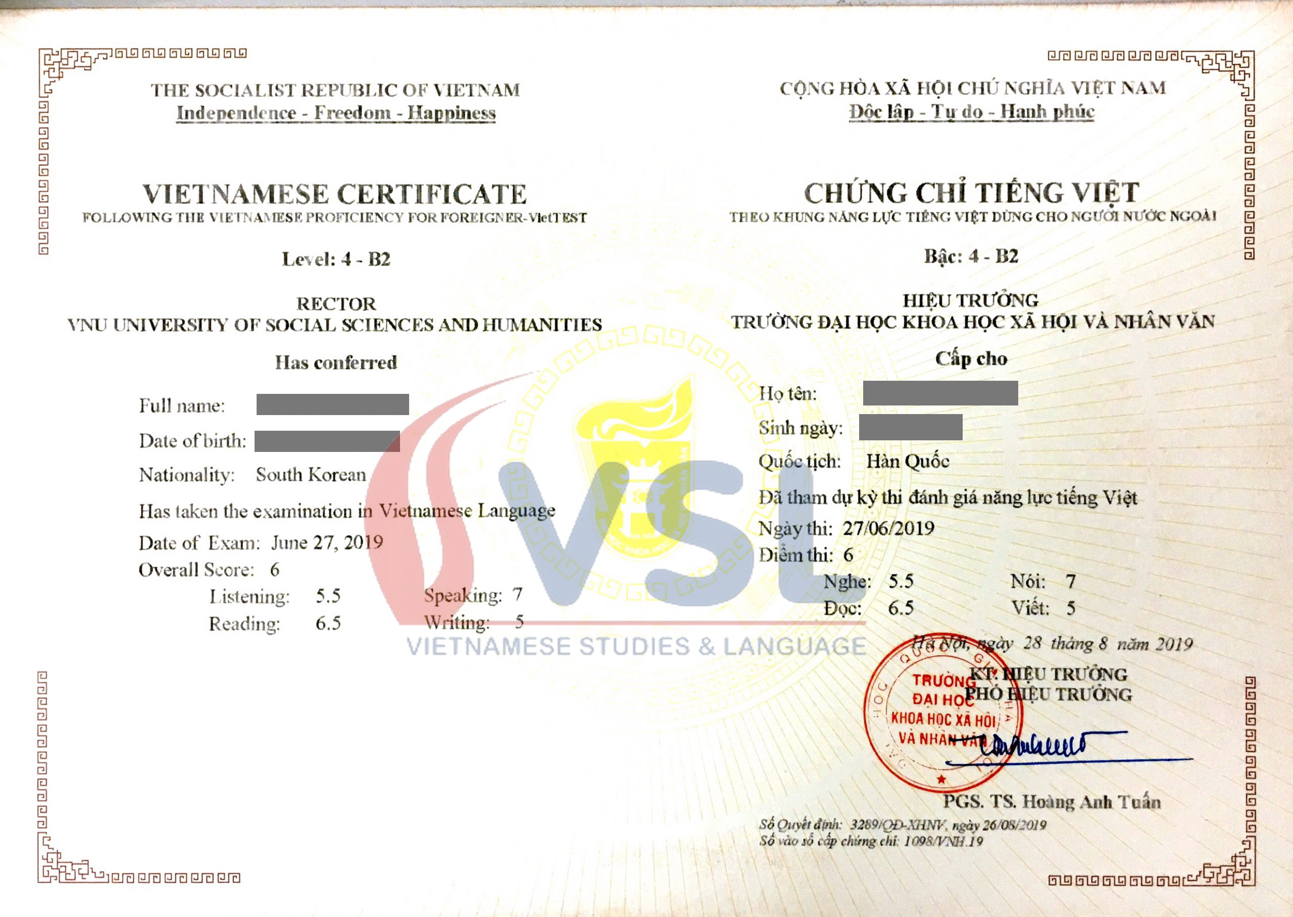 Thông báo Kỳ thi Năng lực tiếng Việt tháng 9